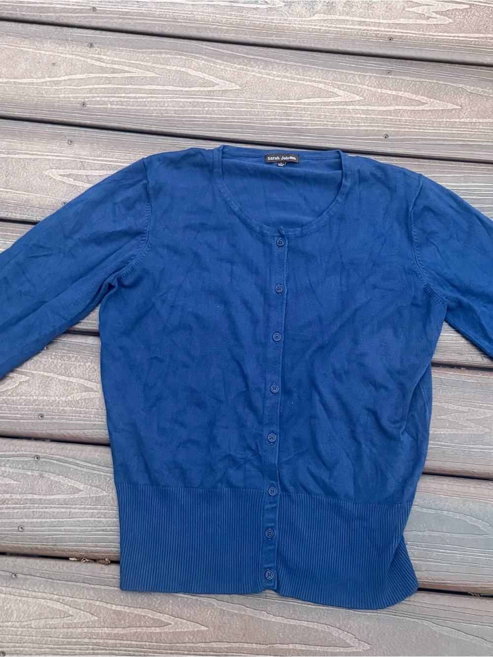 Woman’s Blue Button-Front Crewneck Cardigan - Picture 8 of 12